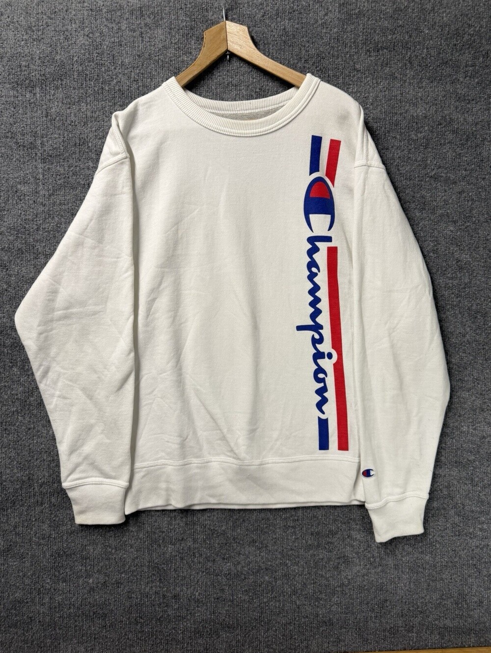 Champion Powerblend Crewneck Sweatshirt Size S White Stripe Logo